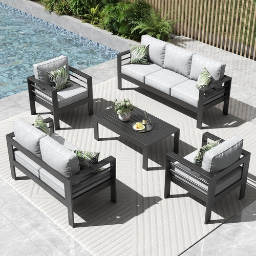 5 Pieces Modern Aluminum Patio Furniture Set, Outdoor Conversation
