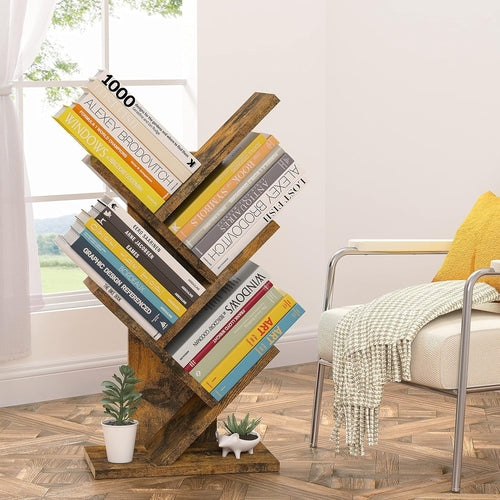 Rustic Brown 4 Tier Tree Bookshelf Free Standing Living Room