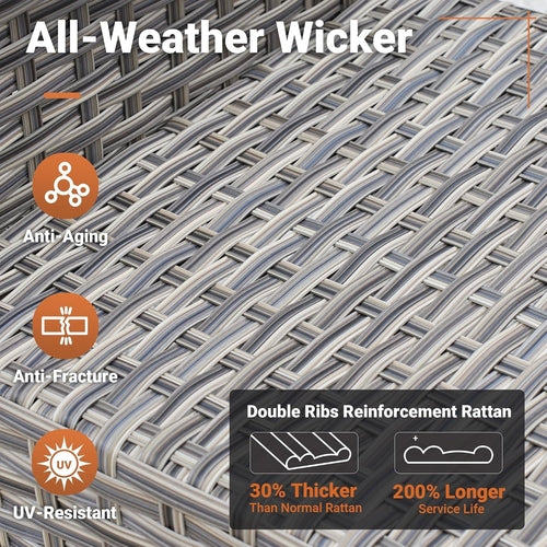 5 Piece Outdoor Patio Furniture with 3 Seat Sofa,Rattan Wicker