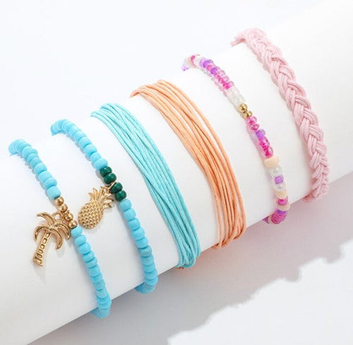 Summer Bracelet 6 Piece Set Rainbow Pineapple Palm