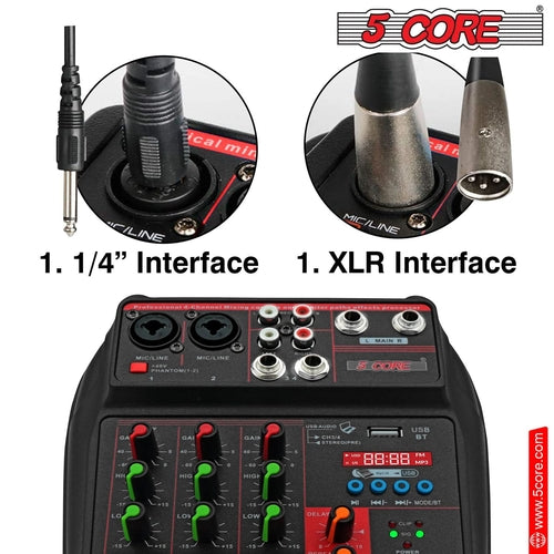 5 Core Audio Mixer 4 Channel DJ Equipment with Bluetooth USB Sound