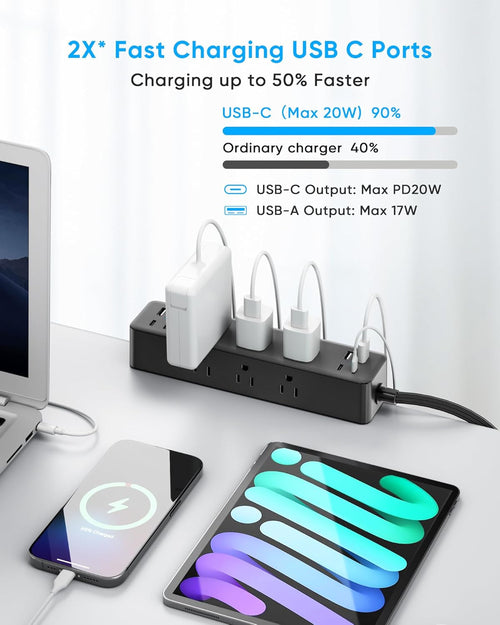 17-In-1 Desk Clamp Power Strip with 40W Fast Charging Station,  10Ft