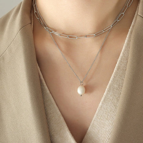 18K Gold Plated Elegance Pearl Link Necklace