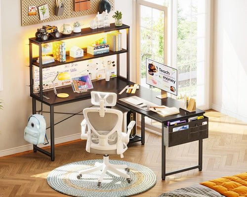 L Shaped Desk Gaming Desk with LED Light & Power Outlet