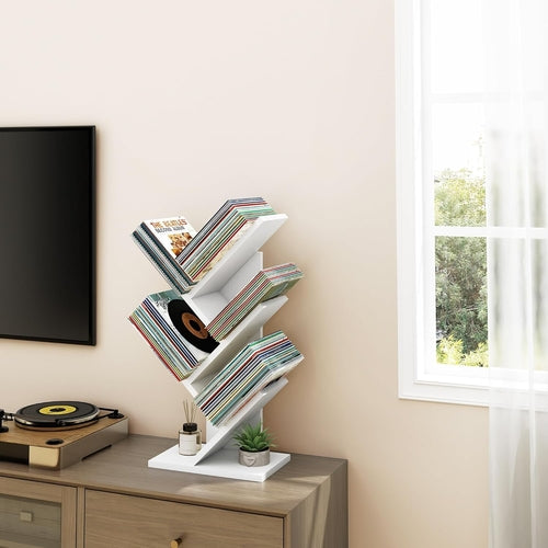 White 4 Tier Tree Bookshelf Free Standing Small Bookcase