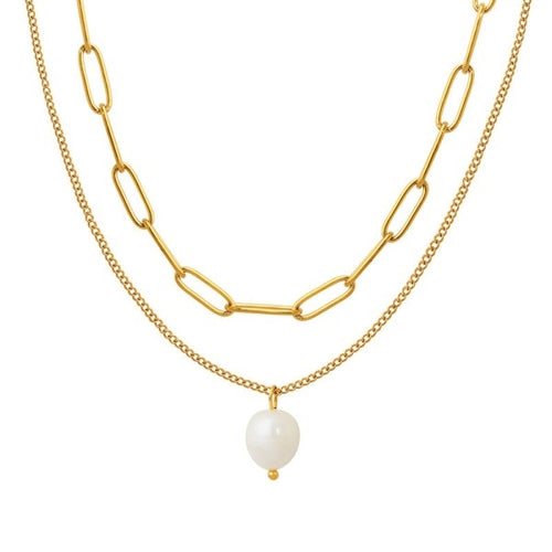 18K Gold Plated Elegance Pearl Link Necklace