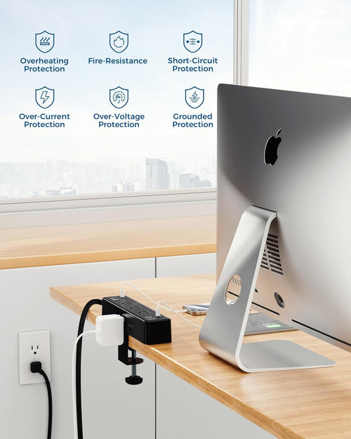 17-In-1 Desk Clamp Power Strip with 40W Fast Charging Station,  10Ft