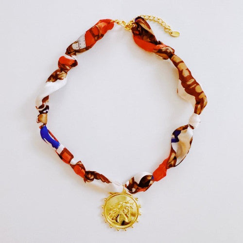 Luxe Print Medallion Pendant Scarf Necklace