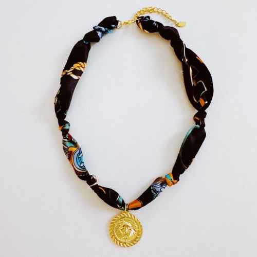 Luxe Print Medallion Pendant Scarf Necklace