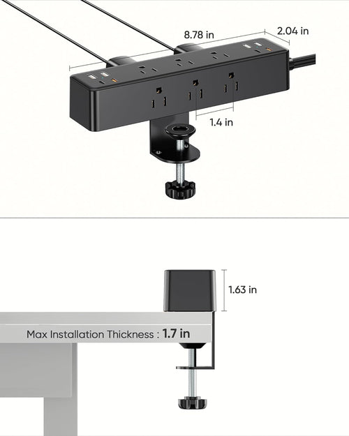 17-In-1 Desk Clamp Power Strip with 40W Fast Charging Station,  10Ft