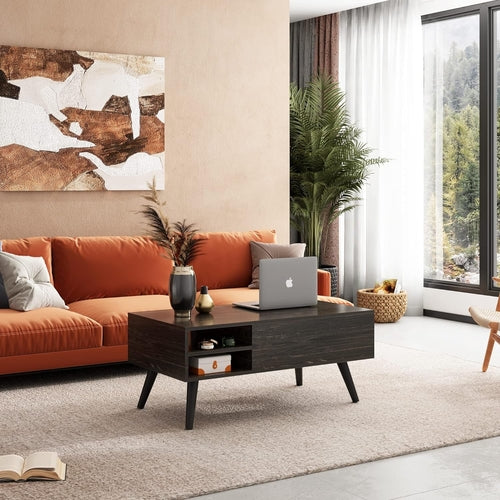 Wood Lift Top Coffee Table with Hidden Compartment and Adjustable