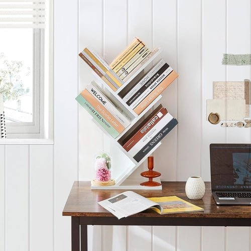 White 4 Tier Tree Bookshelf Free Standing Small Bookcase