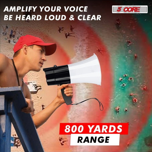 5Core Megaphone Bullhorn Speaker 30W LED Bull Horn Battery Power Cheer