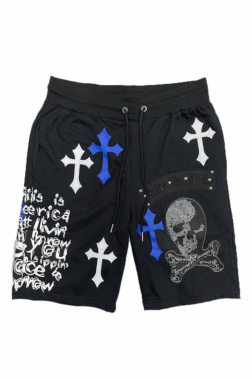 Bejewelled Chrome Skull Shorts EMS4107