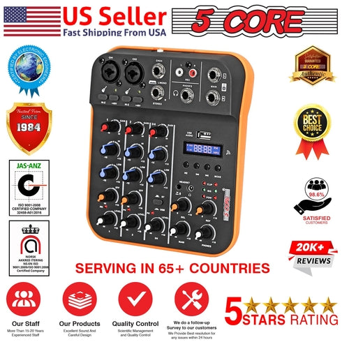 5 Core Audio Mixer 4 Channel DJ Equipment with Bluetooth USB Sound