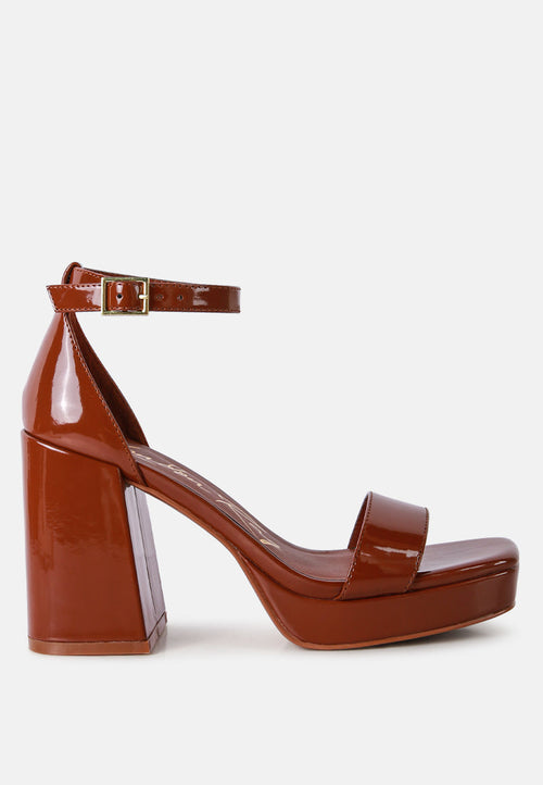 Brown High Block Heeled Platform Sandals