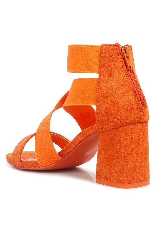 Elastic Strappy Block Heel Sandals