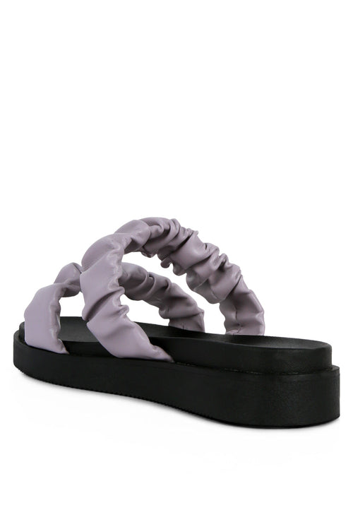 Faux Leather Ruched Strap Platform Sandals
