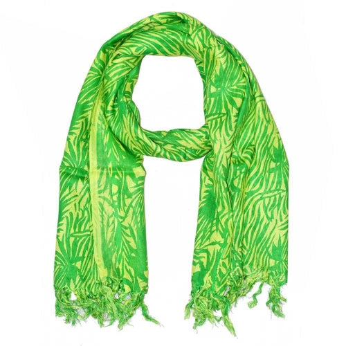Tropical Print Cotton Fabric Plant Themed Tassel Scarf