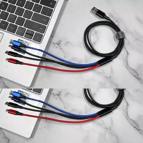4-in-1 Multi Charging Cable 2 Pack - Phone/Type C/Micro USB, 4FT,