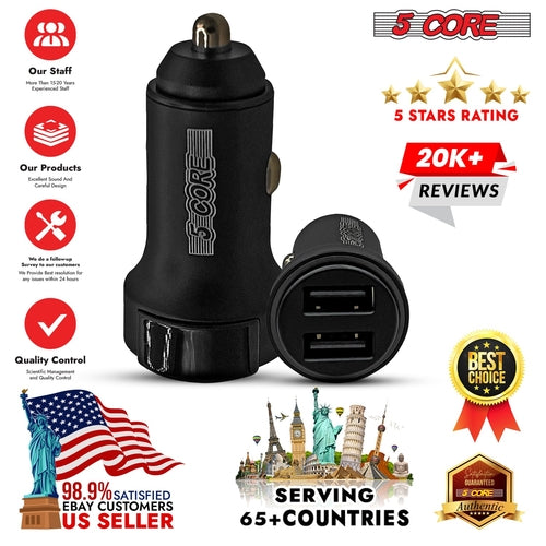 5 Core Fast Car Charger Pair Quick Charging Phone USB Adapter 2 Port