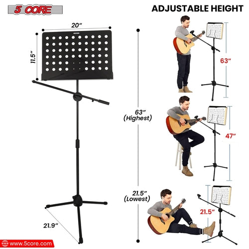 5 Core Music Stand Adjustable Desktop Book Stands w Mic Holder