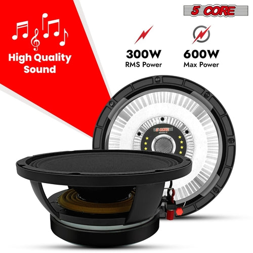 5 CORE 10 Inch Subwoofer Speaker 600W Max 4 Ohm Full Range Replacement