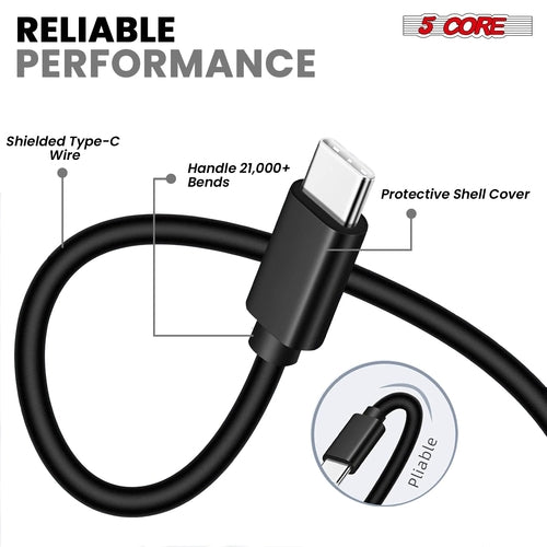 5Core USB to USB C Cable 5PCS 65W Fast Charging w Data Transfer