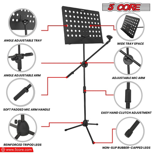 5 Core Music Stand Adjustable Desktop Book Stands w Mic Holder