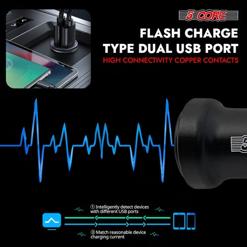 5 Core Fast Car Charger Pair Quick Charging Phone USB Adapter 2 Port