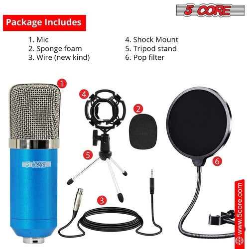 5Core Recording Microphone Podcast Bundle Professional Condenser