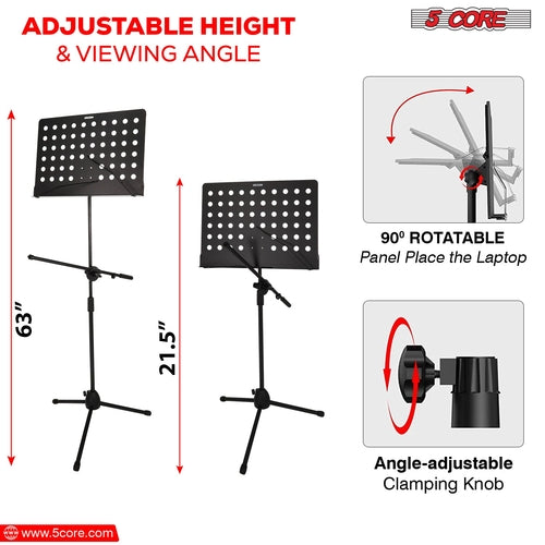 5 Core Music Stand Adjustable Desktop Book Stands w Mic Holder