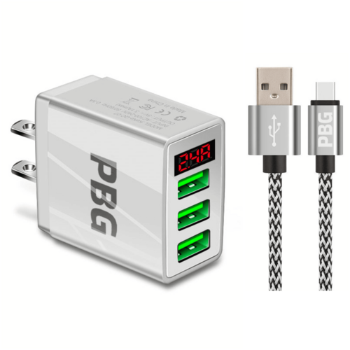 PBG 3 port LED Display Wall Charger and XL10FT Charger Compatible for