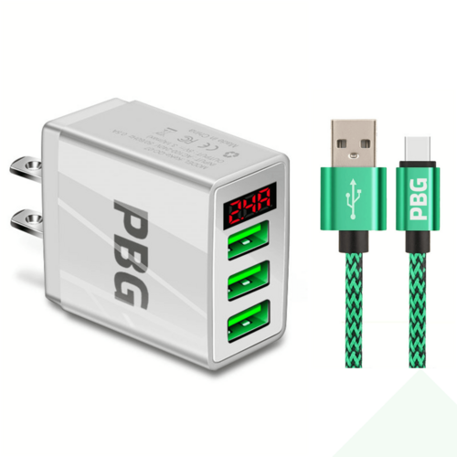 PBG 3 port LED Display Wall Charger and XL10FT Charger Compatible for