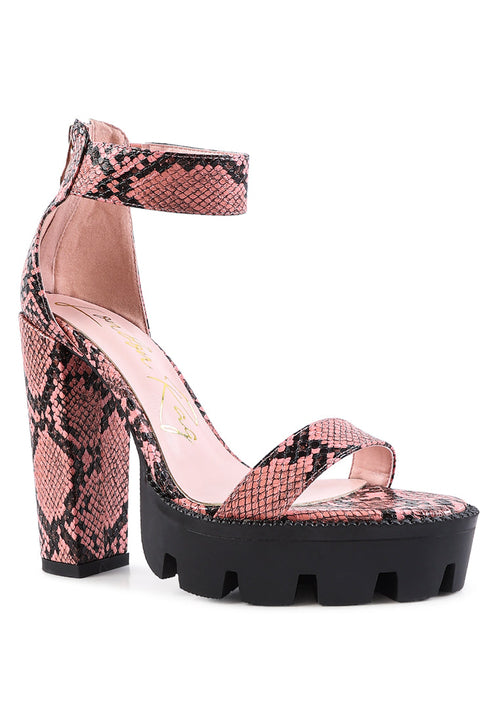 Rattle Snake Print Chunky High Block Heel Sandals