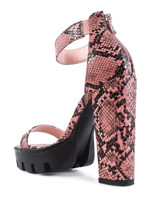 Rattle Snake Print Chunky High Block Heel Sandals
