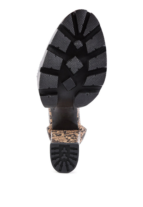 Rattle Snake Print Chunky High Block Heel Sandals