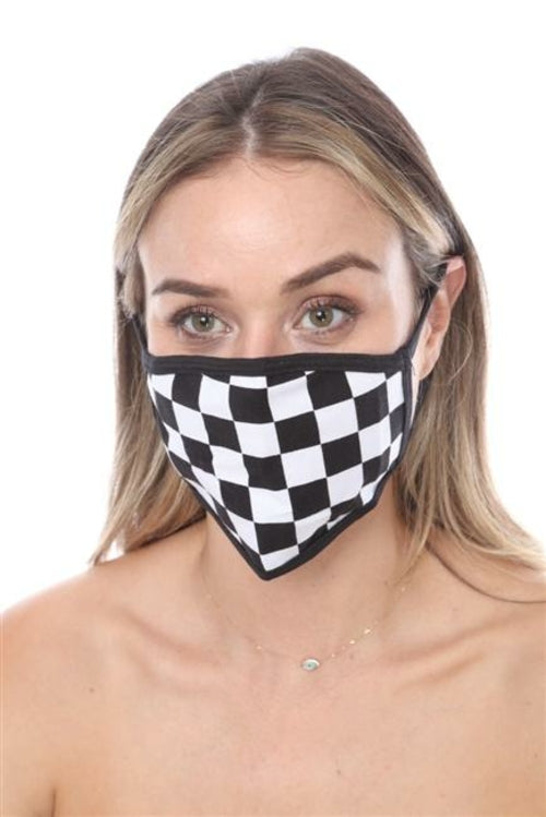 FASHION MASK SW578- MASK101 BLACK WHITE CHECKERS PRINT FACE MASK