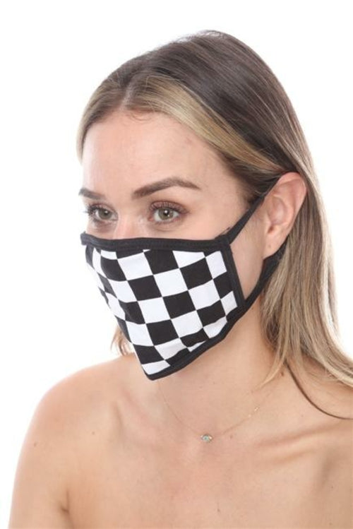 FASHION MASK SW578- MASK101 BLACK WHITE CHECKERS PRINT FACE MASK