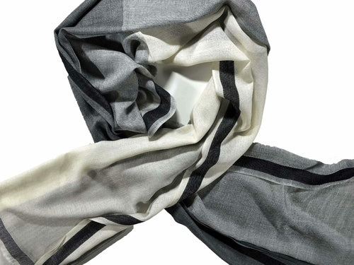 Black and White Ombre Herringbone Wool and Silk Scarf