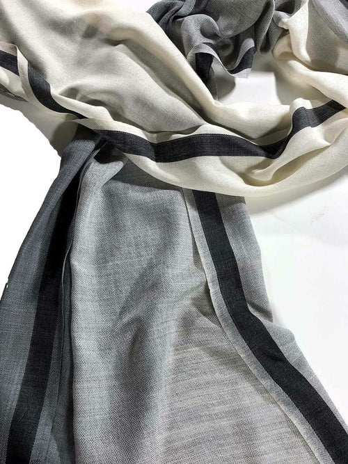 Black and White Ombre Herringbone Wool and Silk Scarf
