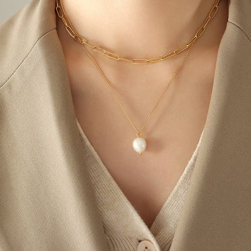 18K Gold Plated Elegance Pearl Link Necklace