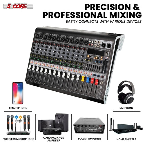 Audio Mixer 12 Channel DJ Equipment with Bluetooth USB Console Sound