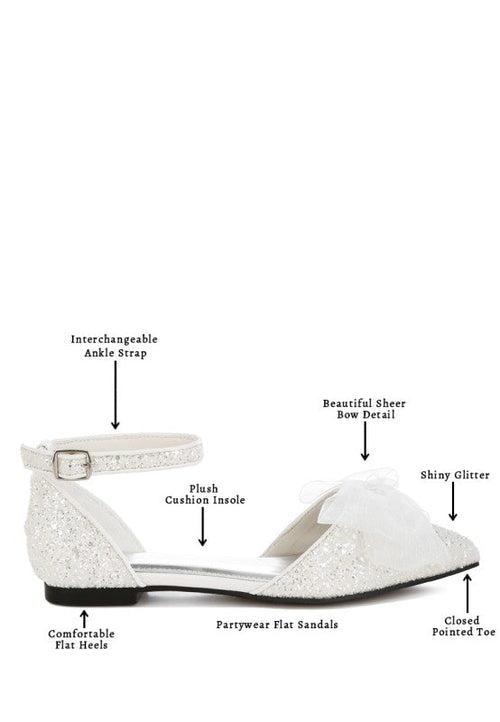 Clarice Sheer Bow Detail Glitter Flat Sandals