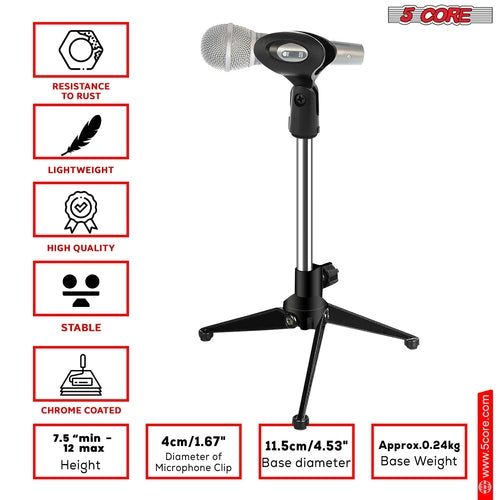 5Core Desktop Mic Stand Tripod Universal Desk Microphone Holder Table