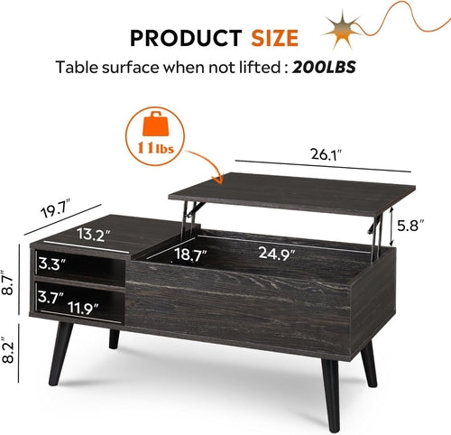 Wood Lift Top Coffee Table with Hidden Compartment and Adjustable