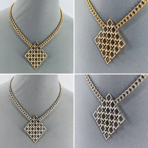 Gold or Silver Finish Diamond Shape Laser cut Pend