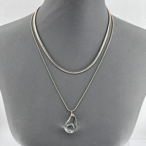 Double Layer Necklace with Clear Teardrop Pendant