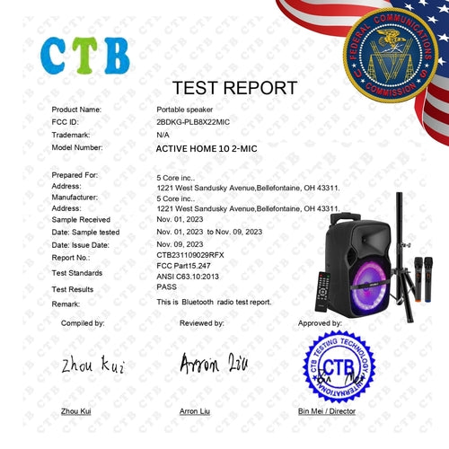 5Core 10 inch PA Portable Bluetooth Party Speaker Karaoke Boombox + 2