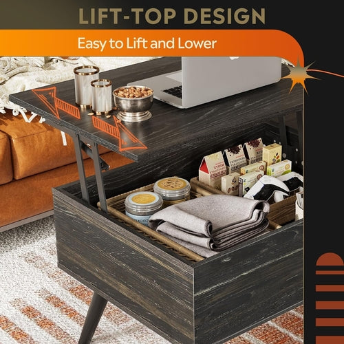 Wood Lift Top Coffee Table with Hidden Compartment and Adjustable